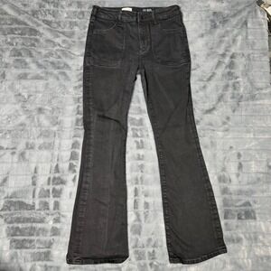 Pilcro Flare Jeans Womens 29 Black High Rise Patch Pocket Bootcut Stretch Denim